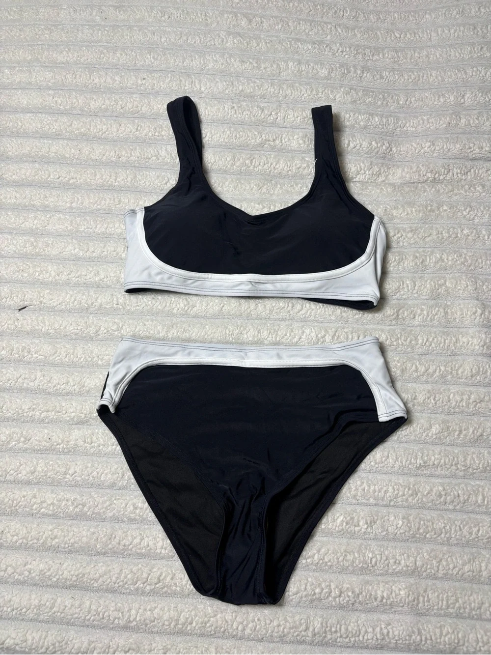 Black & White Colorblock Scoop Bikini Set - Women Swim